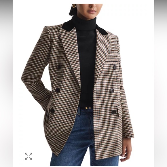Reiss Jackets & Blazers - REISS CICI Size 14 Classic Luxury WOOL DOGTOOTH DOUBLE BREASTED BLAZER